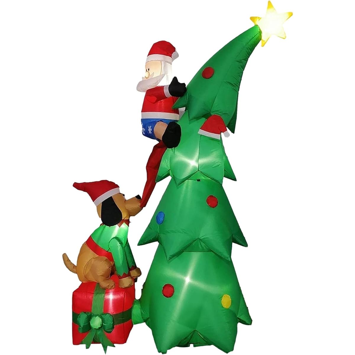 shopparadise Air Santa Claus with LED Air Display Glowing Santa Claus Funny Santa Climbing a Christmas Tree Chased by a Dog Air Christmas Tree Air Blow Doll Inflatable Air Filled Christmas Ornament Christmas Air Blow Decoration 2