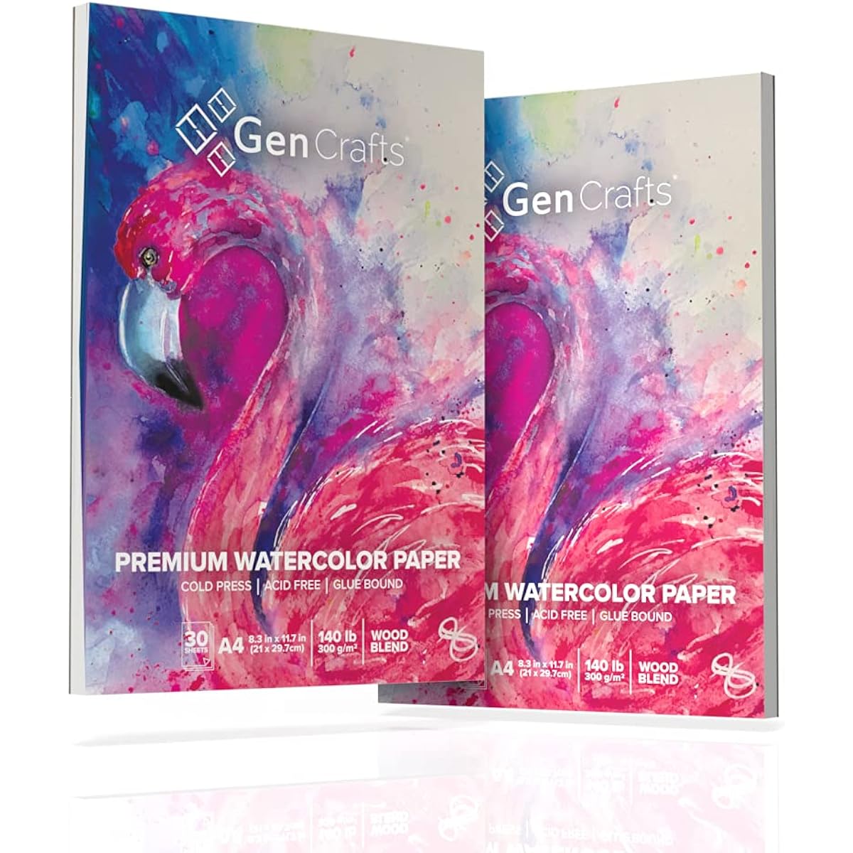 GenCrafts Watercolor Paper Pad 2 Pack A4 8.3x11.7 Inch 60 Sheets Total (140lb/300gsm) Cold Press Acid Free Art Sketchbook Pad for Painting & Drawing, Wet & Mixed Media