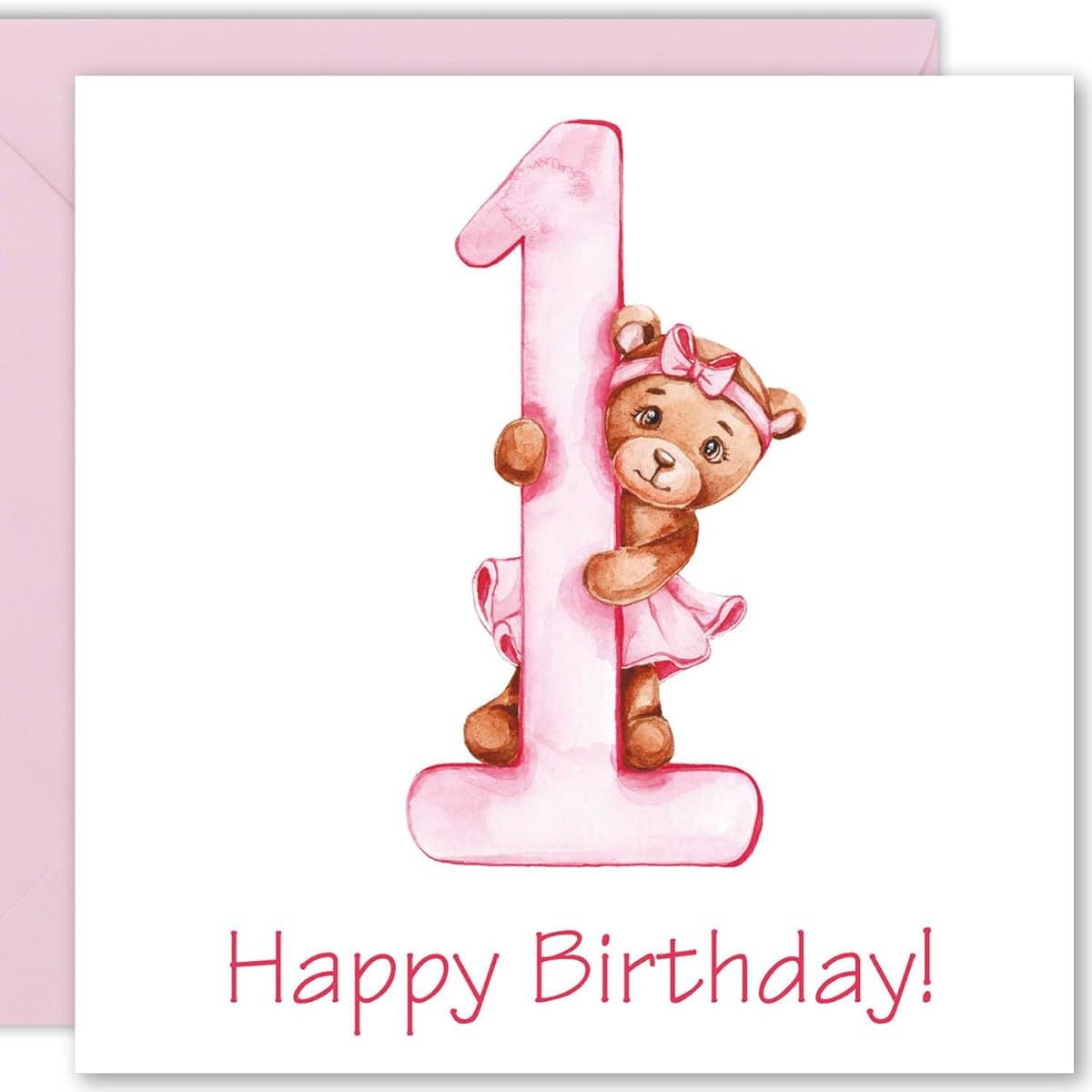 Cult Kitty - Happy 1st Birthday - Baby Bear Birthday Cards - Happy Birthday Cards for Daughters, Granddaughters - Birthday Cards for Girls - Cute Birthday Cards for Kids - Sweet 1st Birthday Card