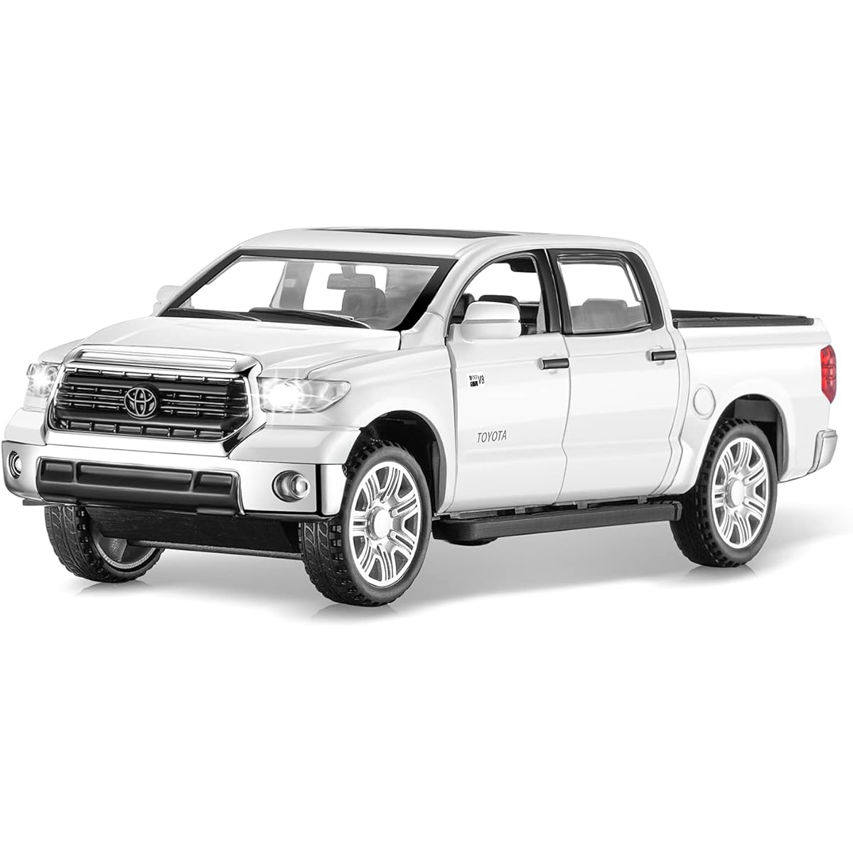 SASBSC Toy Trucks for Boys Tundra Pickup Model Truck Toys Diecast Metal Toy Trucks with Lights and Sounds Collectible Pull Back Car Model Toys for Kids Ages 3+ (White)