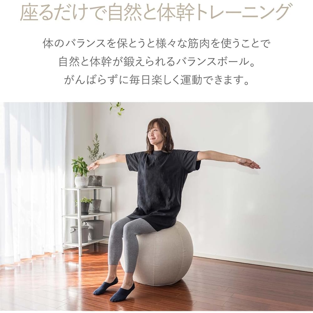 FIELDOOR Balance Ball Seating Ball 65cm Fabric Cover Inflator with Handle [Gray] Stylish design that can be used as interior decoration Fitness Core Training Exercise Yoga Pilates Diet Double structure Anti-burst specification Rolling prevention Lightwei