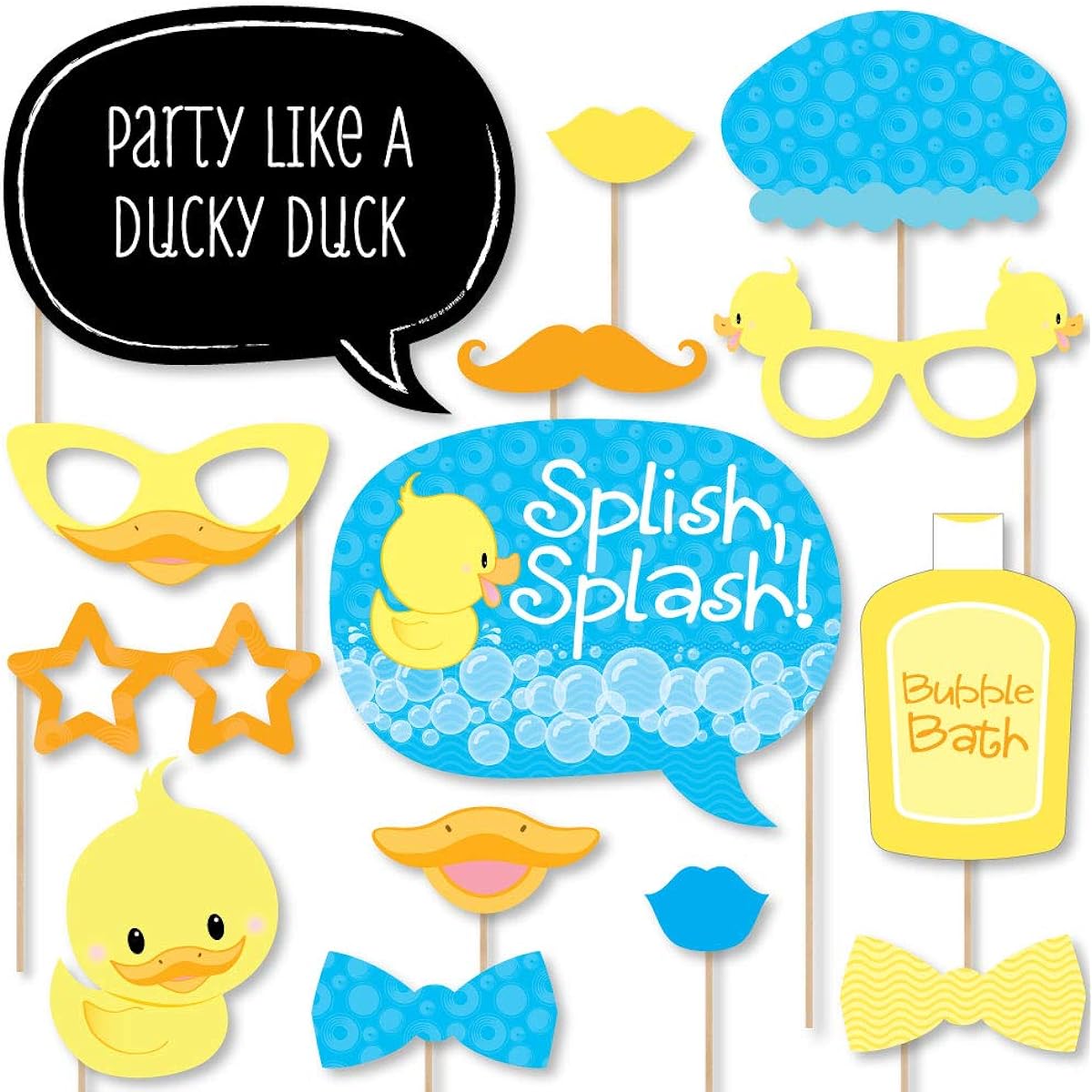 Big Dot of Happiness Ducky Duck - Baby Shower or Birthday Party Photo Booth Props Kit - 20 Pieces