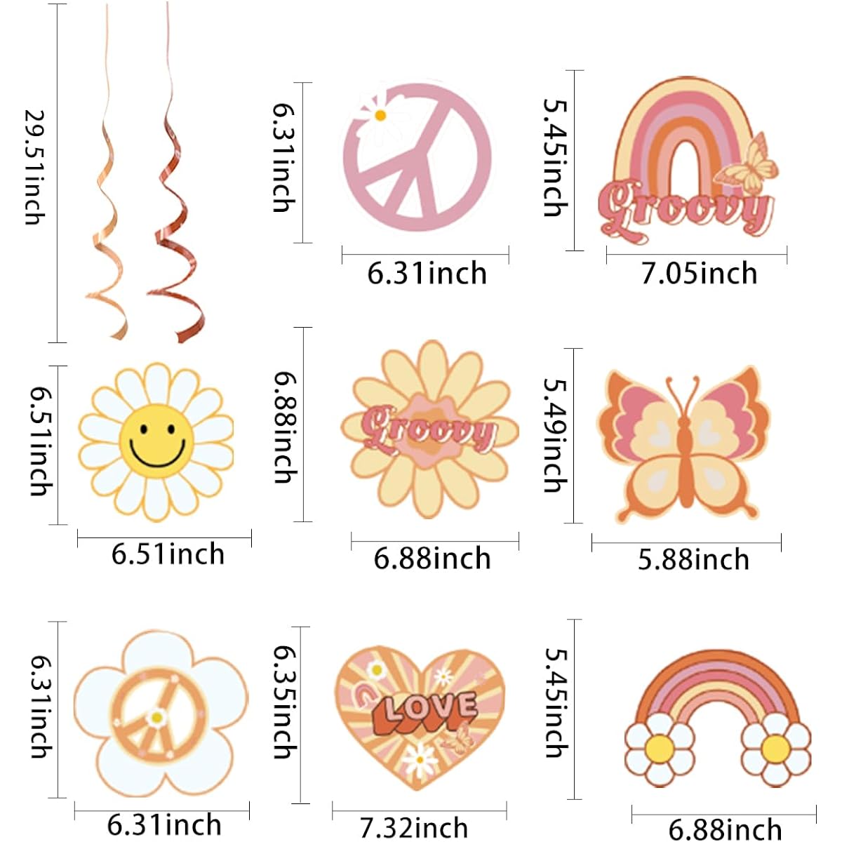 8pcs Groovy Party Decorations Hanging Swirls Groovy Birthday Party Favor Decorations Hippie Rainbow Party Supplies Retro 60s Theme Hanging Swirls