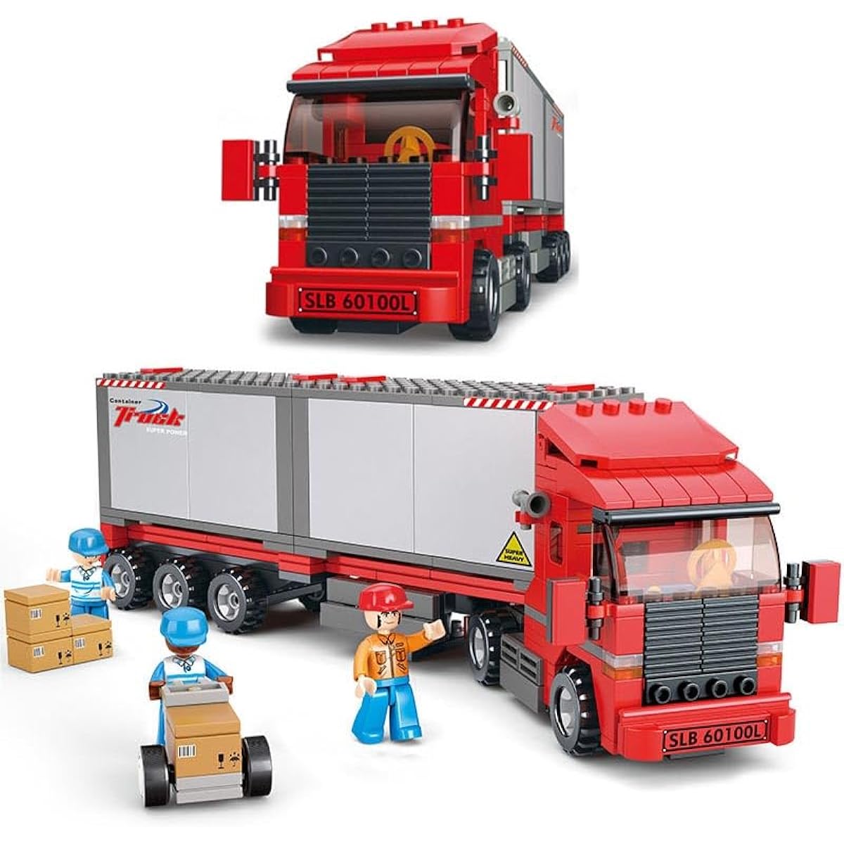 ENHANA Building Blocks Trailer Transport Vehicle - Red Heavy Duty Work Truck Toy Building Set Classic Long Hauler Tractor Trailer for Ages 6+ Kids Teens Adults 345 Pieces