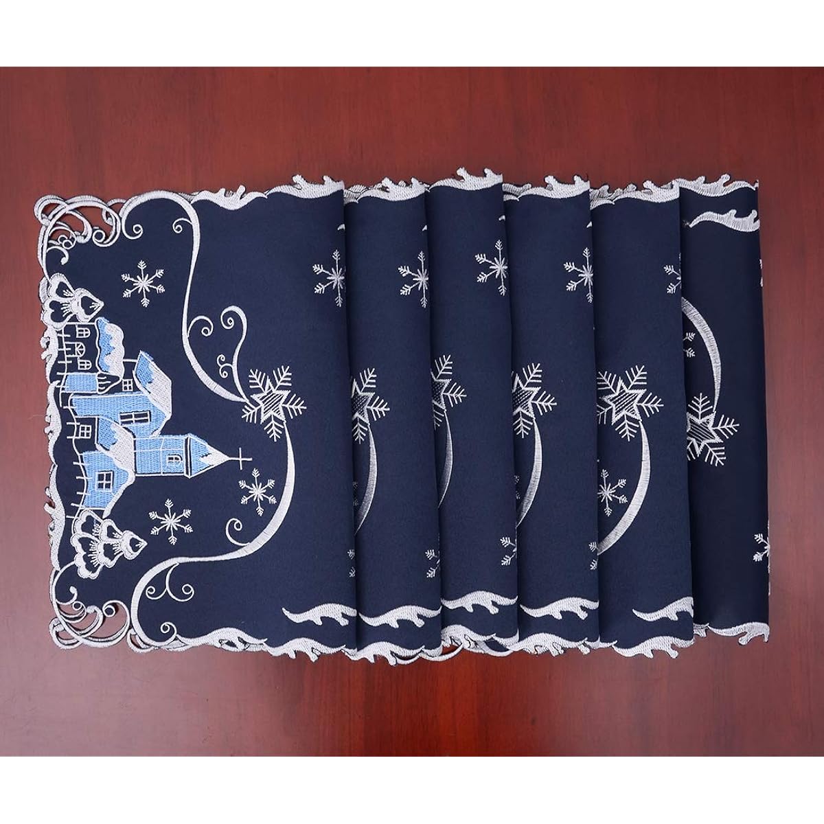 Simhomsen Decorative Table Runner Christmas Holidays Charming Village on a Snowy Winter Night Embroidered 13 by 19 inch Place Mats Set of 6