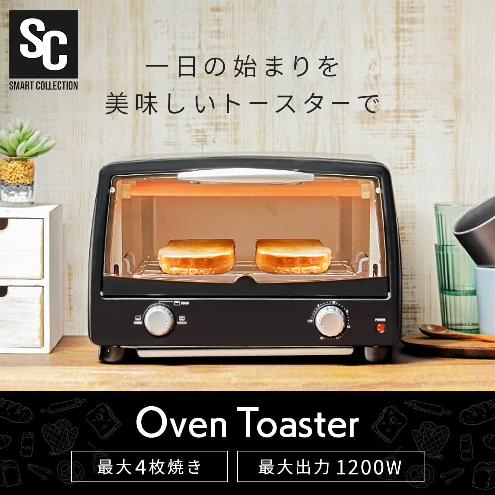 IRIS OHYAMA Toaster, 4 Pieces, High Heat, 30 Minute Timer Function, Toaster Oven, Black POT-412R-B