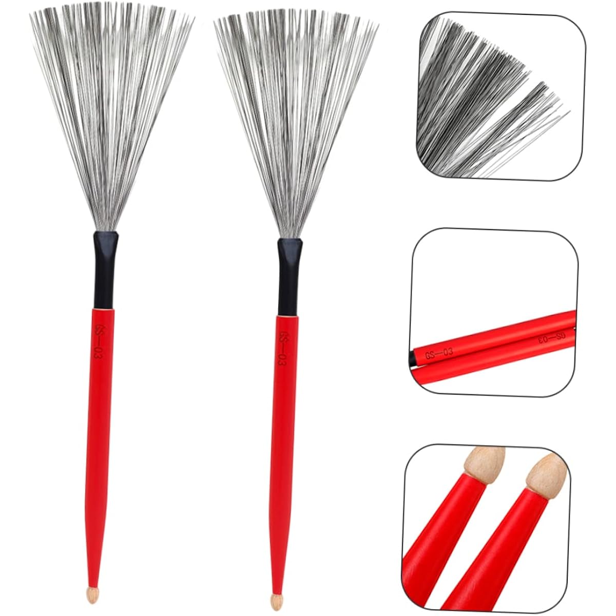 VICASKY 5 Pairs Double Head Drum Brushes Percussion Accessories Drumstick Brush Brush for Wire Drum Professional Drum Brush Jazz Drum Brush Maple Red Wooden Handle