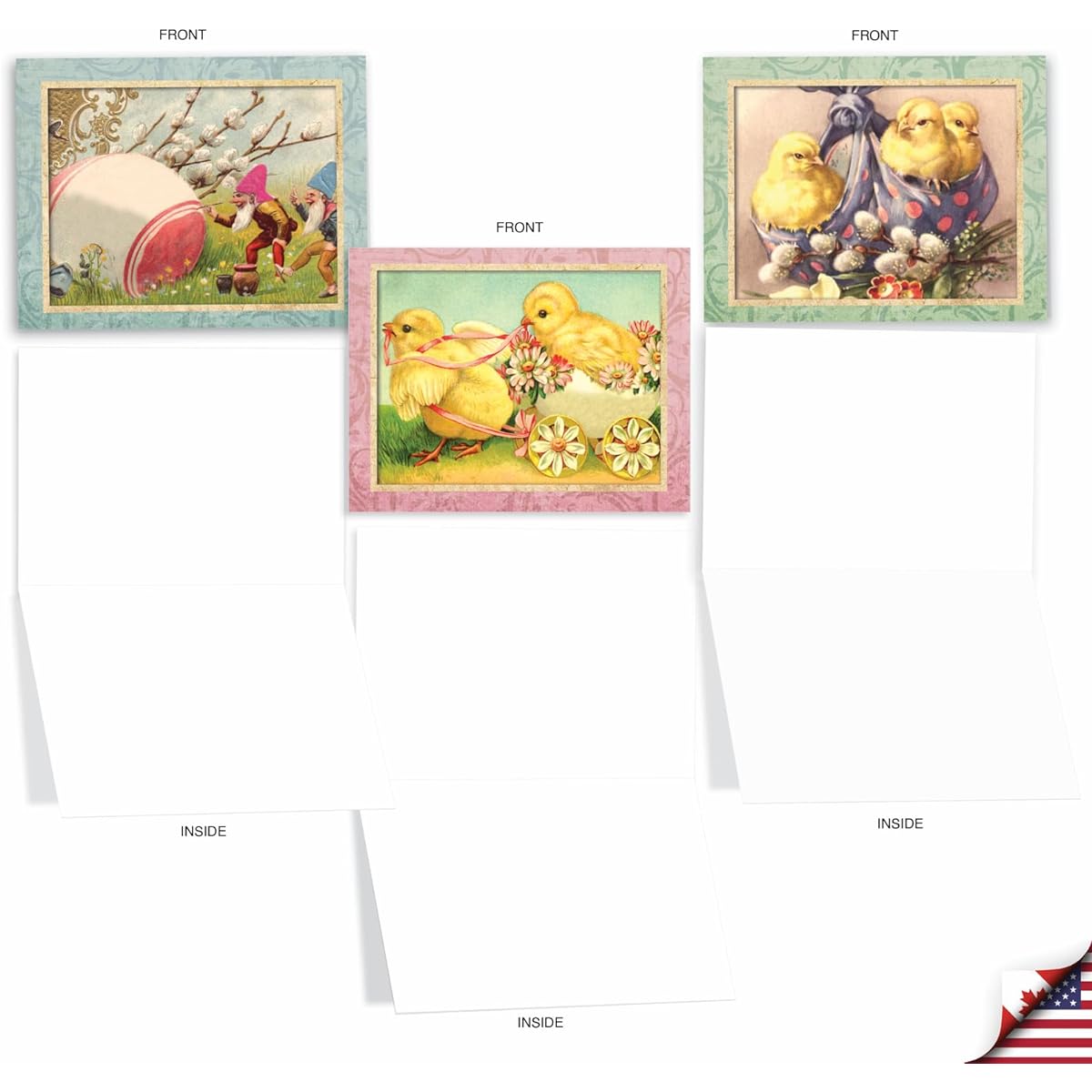 The Best Card Company Spring Chick - Assorted Box of 20 All Occasion Note Cards with Envelopes (4 x 5.12 inches) - Retro Spring Images AM3196OCB-B2x10