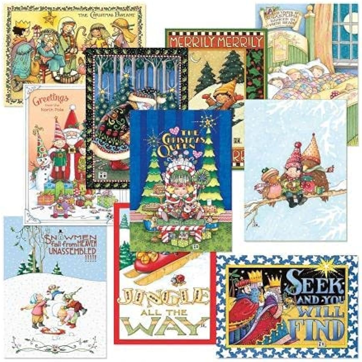 Current Christmas Greeting Card Set © Mary Engelbreit - Set of 20 Large 5 x 7 Inch Folded Cards Themed Winter Holiday Cards with 10 Unique Designs and Envelopes