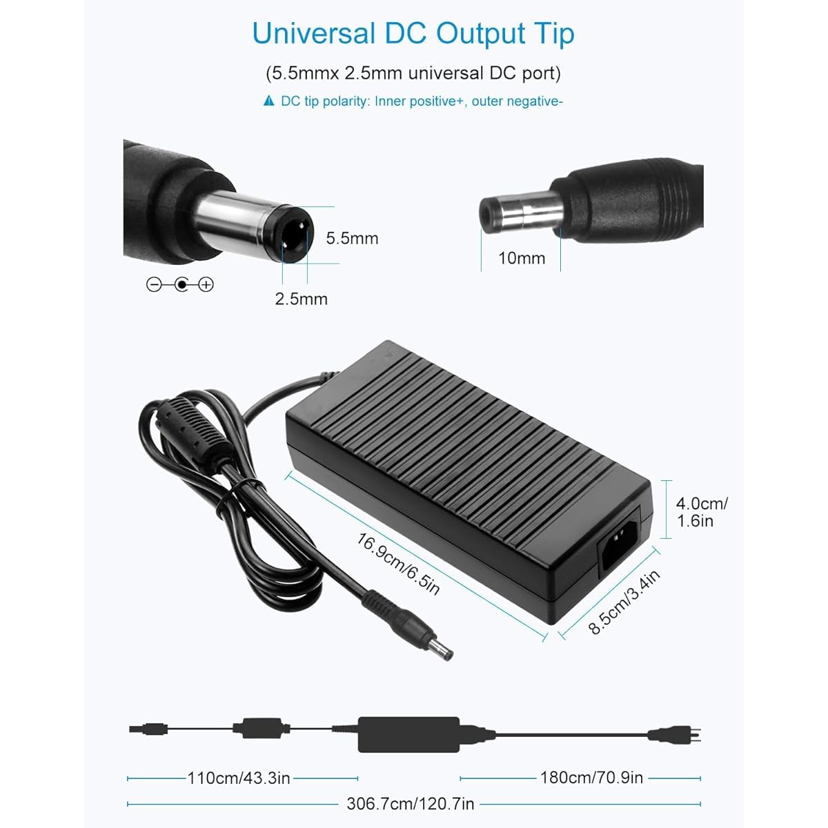 ALITOVE 12V Power Supply DC 12 Volt 12 Amp 144W Power Adapter 100-240V AC to DC Adapter 110V to 12V Converter 12A 10A Low Voltage Transformer 5.5mm x 2.5 with 2.1mm Plug for LED Light 3D Printer