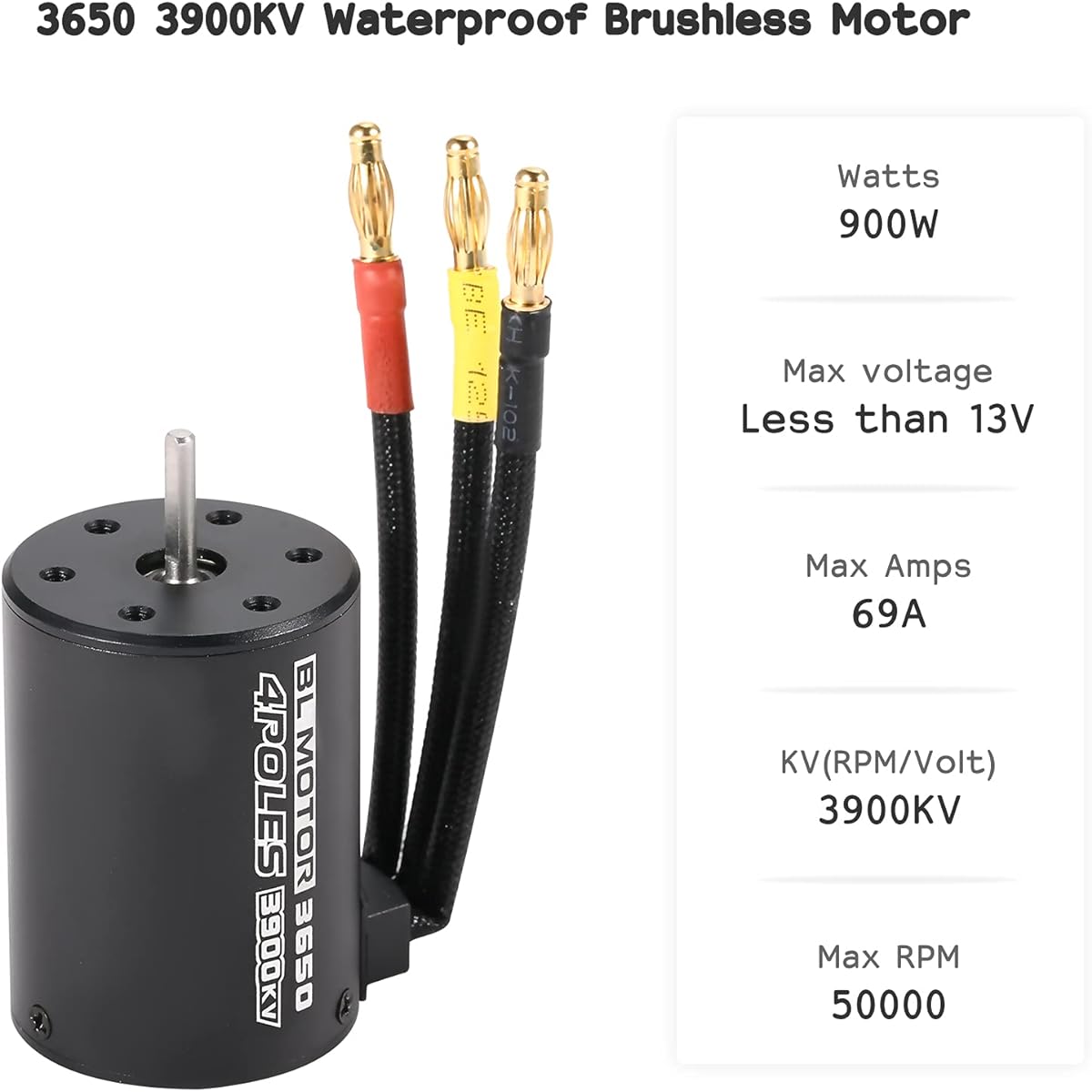 ROWCES 3650 3900KV Waterproof Brushless Motor with 120A Brushless ESC, 5.8V/3ABEC Set for 1/10 RC Car