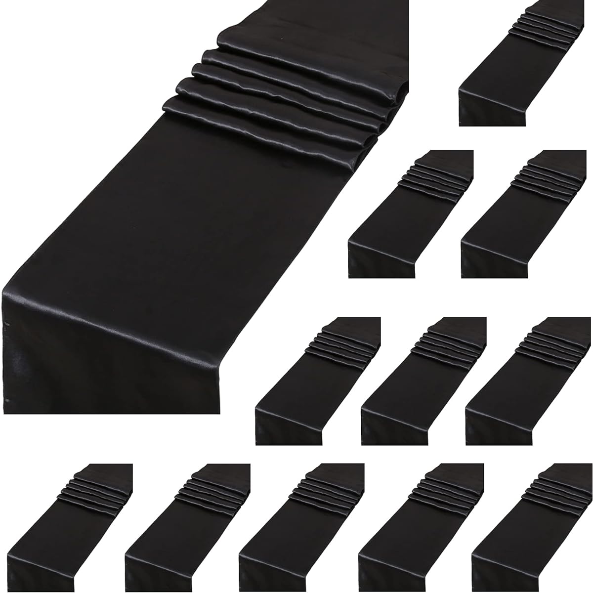 Black Satin Table Runners 12" x 108" Long, Silk Smooth Fabric Black Table Runners for Weddings, Banquets, Graduations, Birthday Parties, Pack of 12