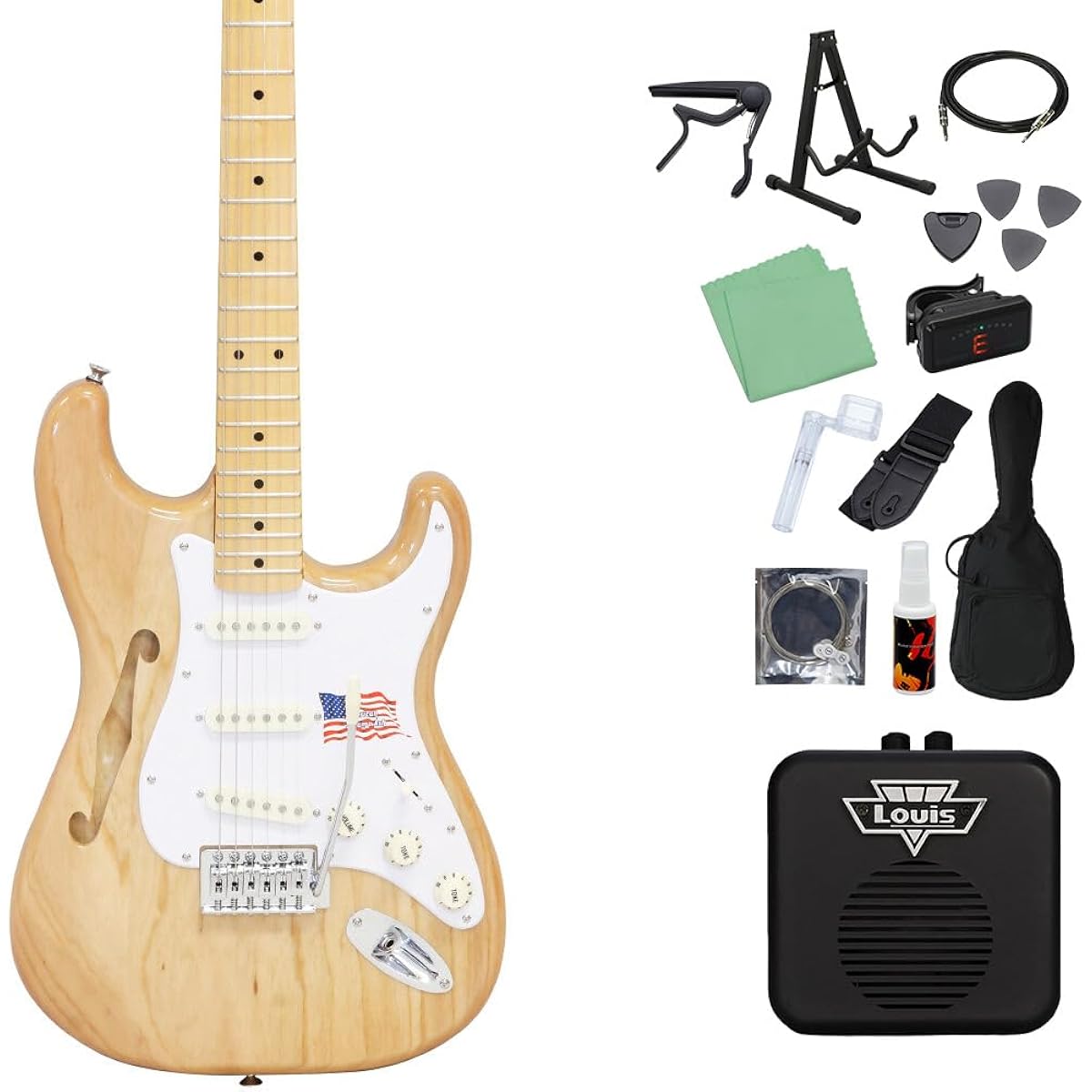 SX SST/ASH/H NA 14-piece electric guitar beginner set [with mini amp] Natural color Wood grain SX