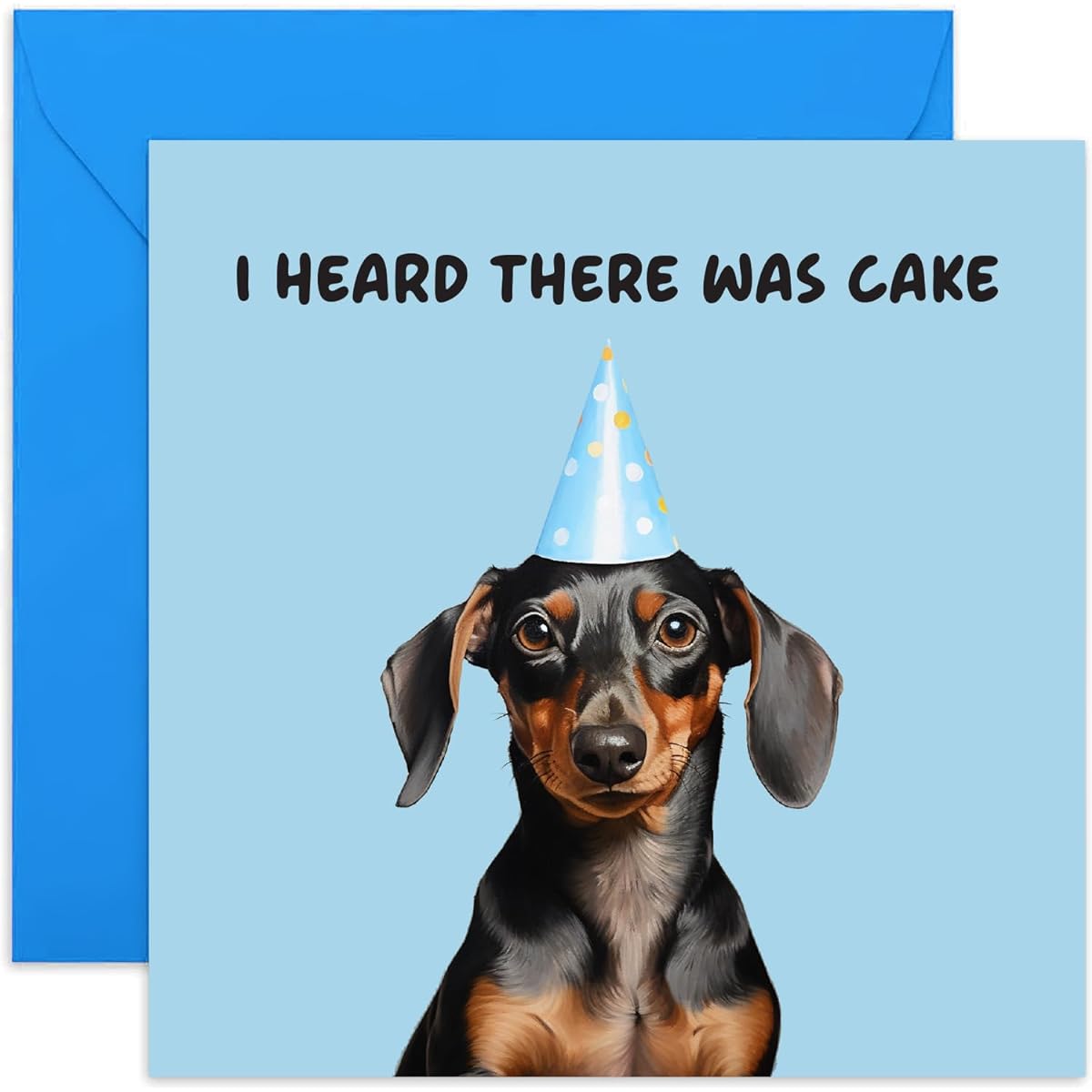Old English Co. Funny Dog Birthday Card for Men and Women - "Heard There Was Cake" Sausage Dog Birthday Card for Him and Her - Mom, Dad, Wife, Husband, Sister, Brother, Daughter, Son | Blank Envelope Inside