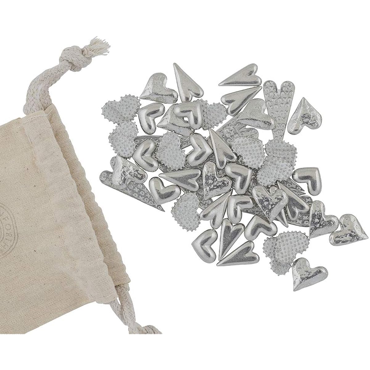 DANFORTH - Vilmain Assorted Pewter Heart Pocket Tokens/Coins, Pewter, Made in the USA, Gift Bag (Pack of 50)