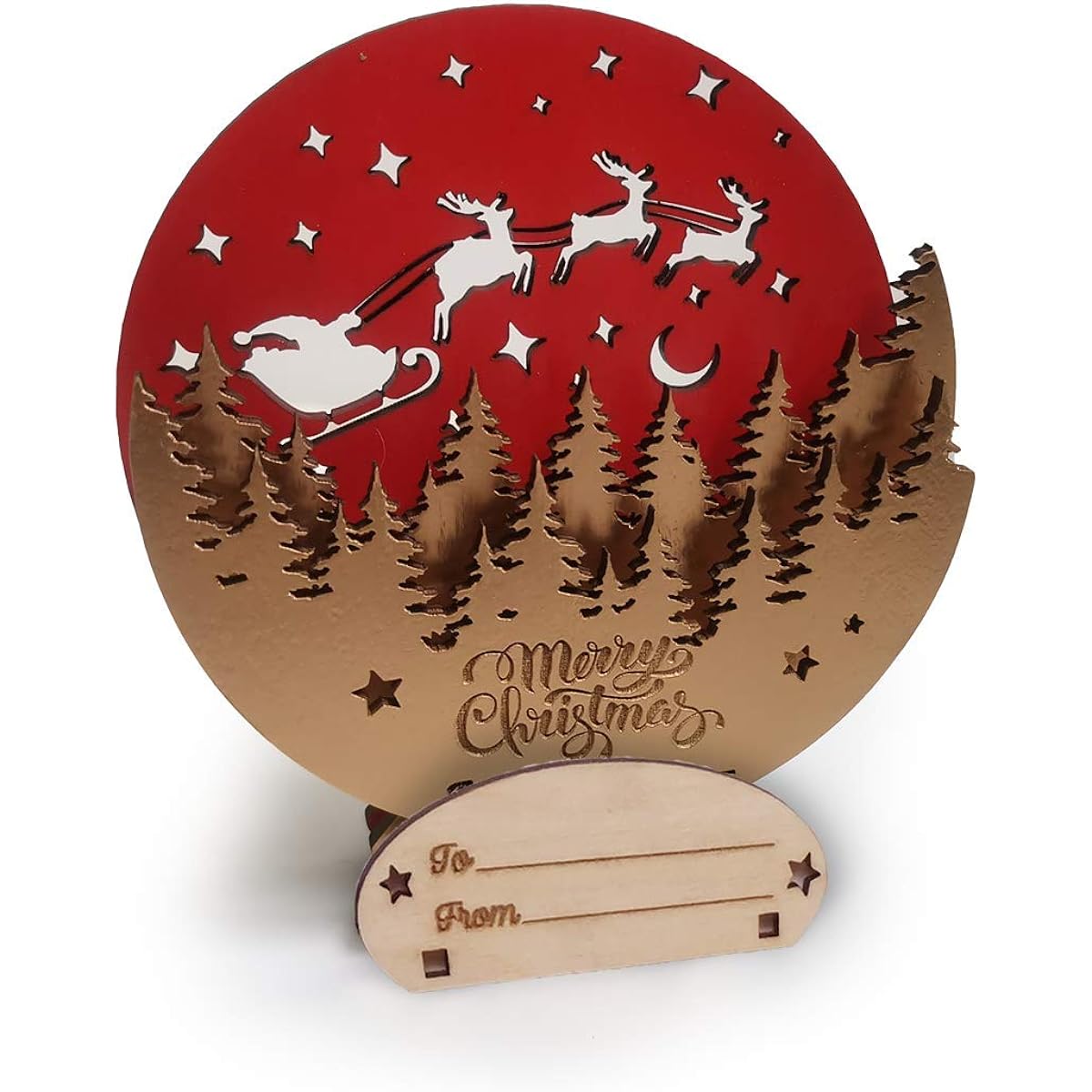 Wooden 3D Christmas Card Gifts - Pop Up Happy Holidays and Happy New Year Greeting Cards with Envelopes for Congratulations to Friends and Family (Snow Globe Red/Gold 2 Pack)