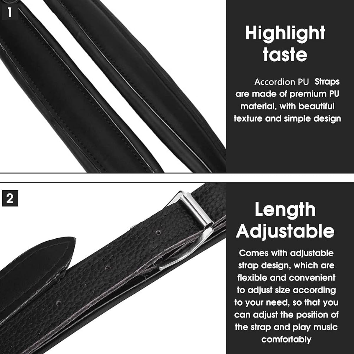 VGEBY Accordion Strap Padded Adjustable Accordion Strap Bass Strap Polyurethane Shoulder Strap for 16-120 Bass (Black), Black, default