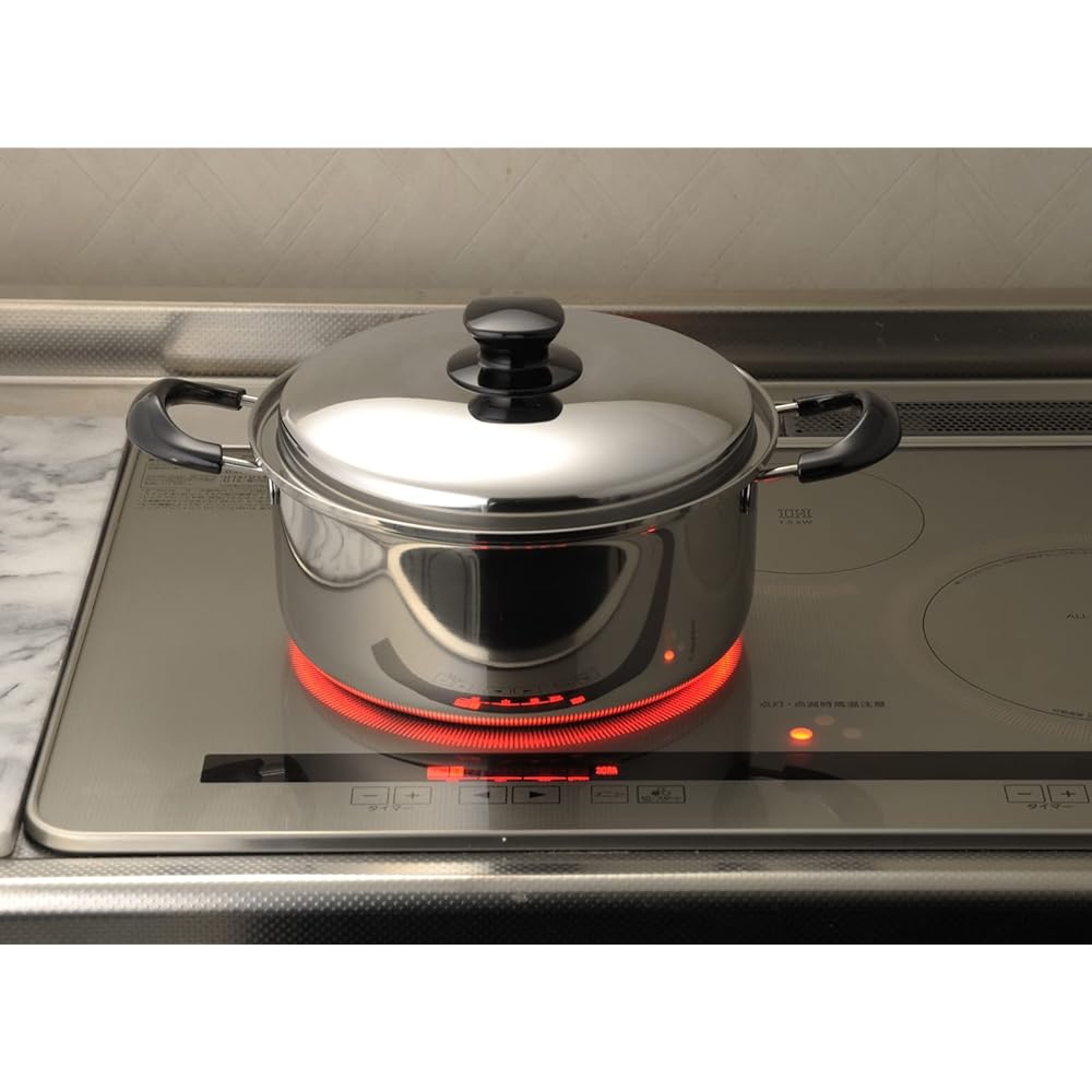 Yoshikawa Two-handed pot 24cm Made in Japan Compatible with gas fire and IH Integrate SJ3397 Silver