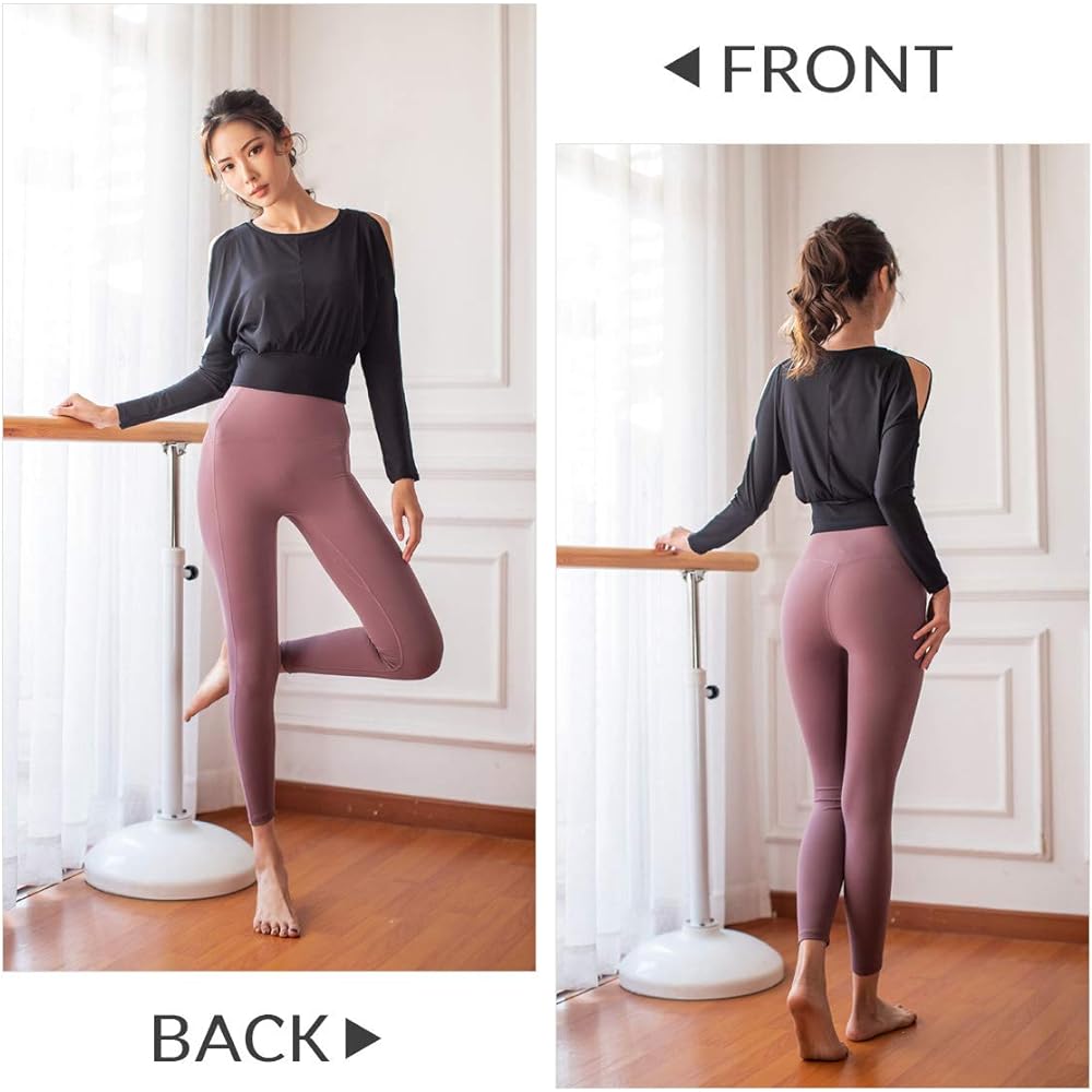 [VeroMan] Women's Yoga Wear Tops Long Sleeve Open Shoulder Stylish Short Length ppi-opensholder