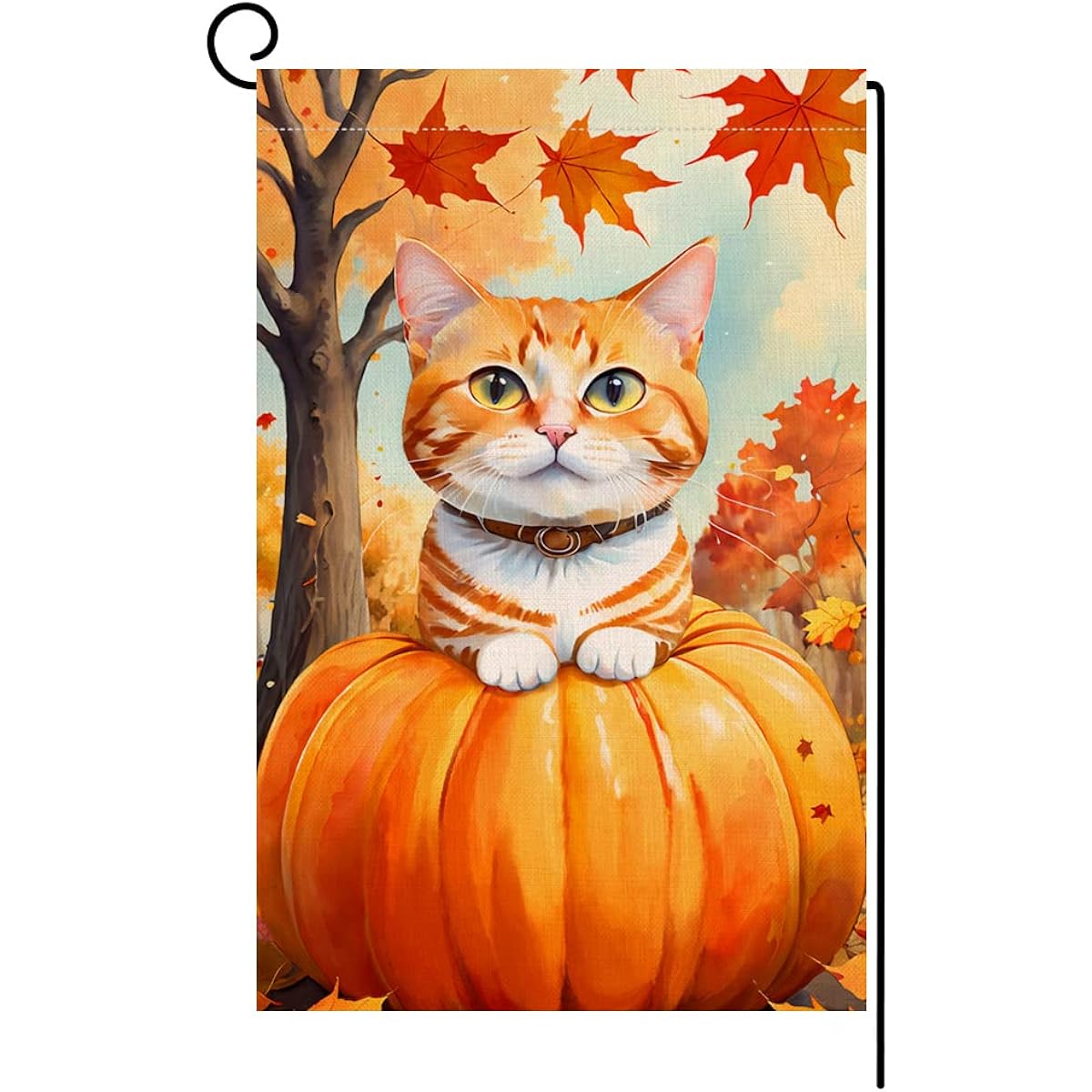 Autumn Cat Garden Flag 12x18 Vertical Double Sided Autumn Pumpkin Maple Leaf Thanksgiving Holiday Outdoor Decor Burlap Garden Flag BW464