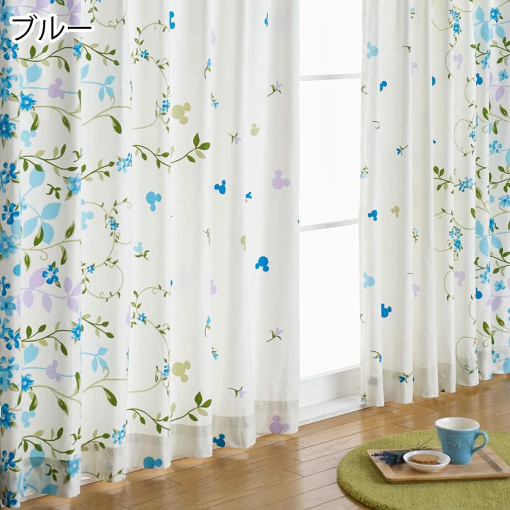 Disney Made in Japan Mickey Garden Flower Curtains Set of 2 Width 100 x 230cm Length Blue 100% Cotton Washable Character T-90
