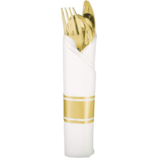 amscan Plastic Roll Cutlery - 8 Inch | Gold | Set of 10