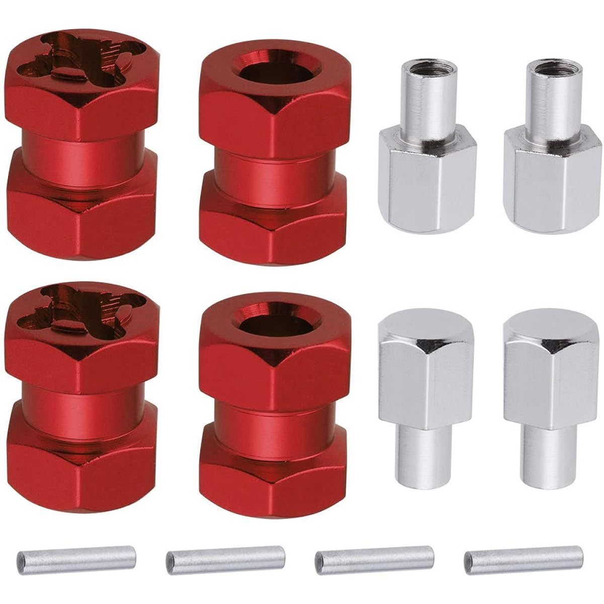 HobbyPark 12mm Wheel Hex Drive Hub Combiner Coupler Aluminum 15mm Offset Extension for 1/10 RC Crawler Car Parts (Red) Pack of 4