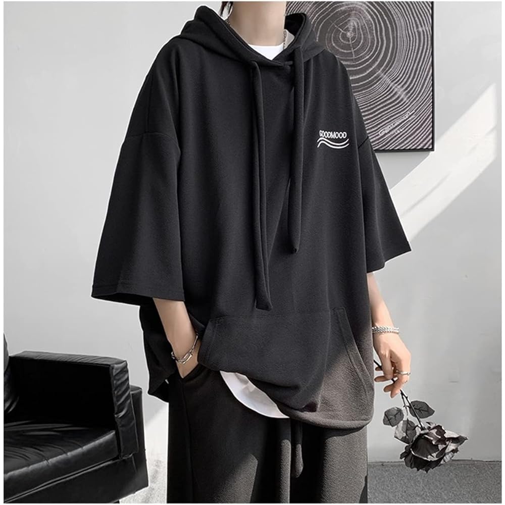 [PICKLION] Sweatshirt Top and Bottom Set Men's Hoodie T-Shirt Short Sleeve Jersey Summer Clothes Half Pants Casual Stylish Sportswear Loungewear Loose Plain Thin 2 Piece Set