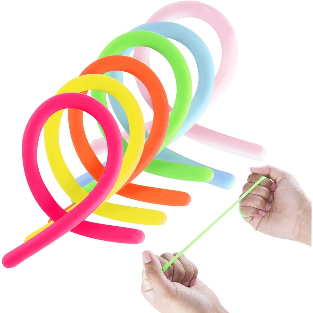 Super Z Outlet Stretchy Jelly String Noodles Thin Rubber Fidget Sensory Toy Set (9.5"-5') Calming Relaxing Kids Birthday Party Favors and Prizes (24 Pack)