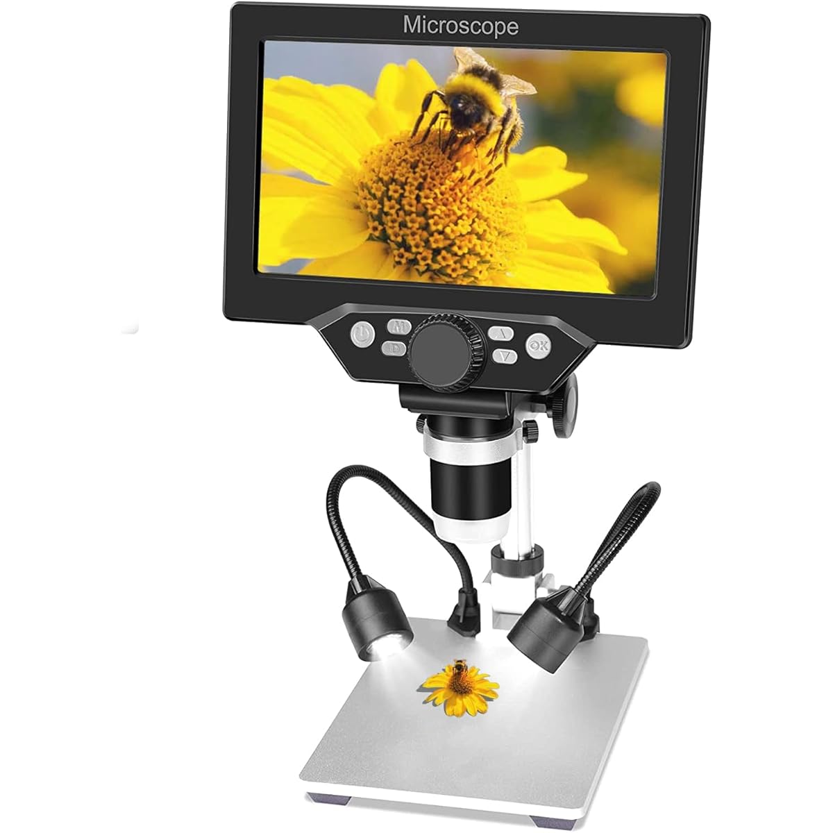 ts, 2 Auxiliary Lights, Electronic Microscope, Digital Microscope with LCD Monitor, Stand Included, Aluminum Alloy, Biological Observation/Independent Research/Biology Education/Jewelry Appraisal/Circuit Board Repair, Japanese Instruction Manual Included