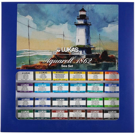 Lukas Aquarell 1862 Watercolor Paints - Exclusive Fine Art Watercolor Paints for Artists, Canvases, Pads, Gradient Effects and More! - [Seaside-Set]