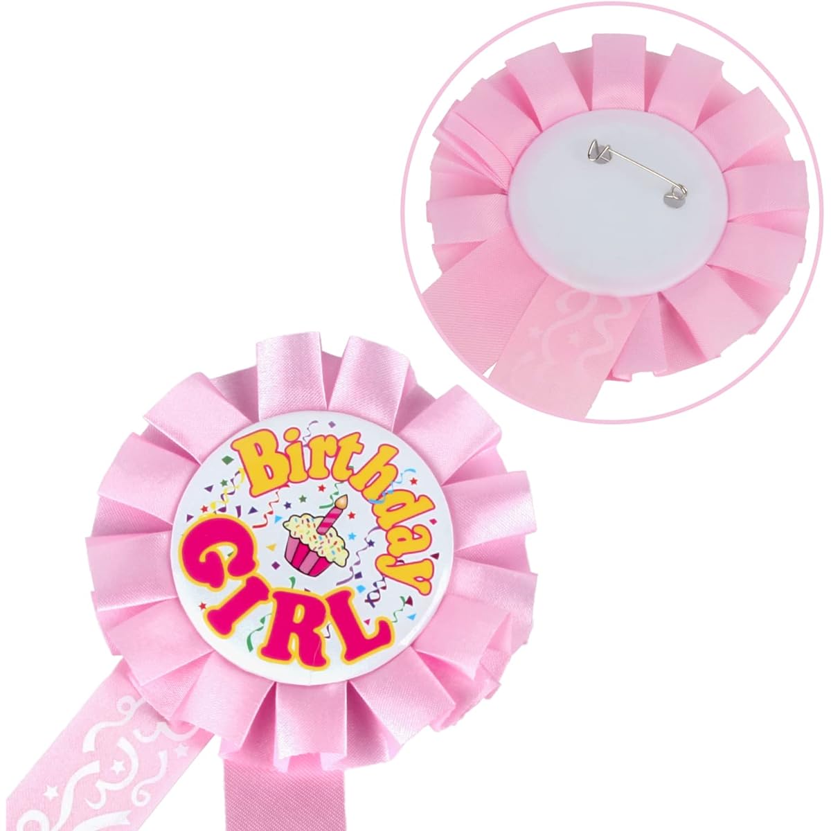Satin Fabric Birthday Girl Tin Badge Pin Kids Birthday Rosette Brooch Button Girl Birthday Party Decoration
