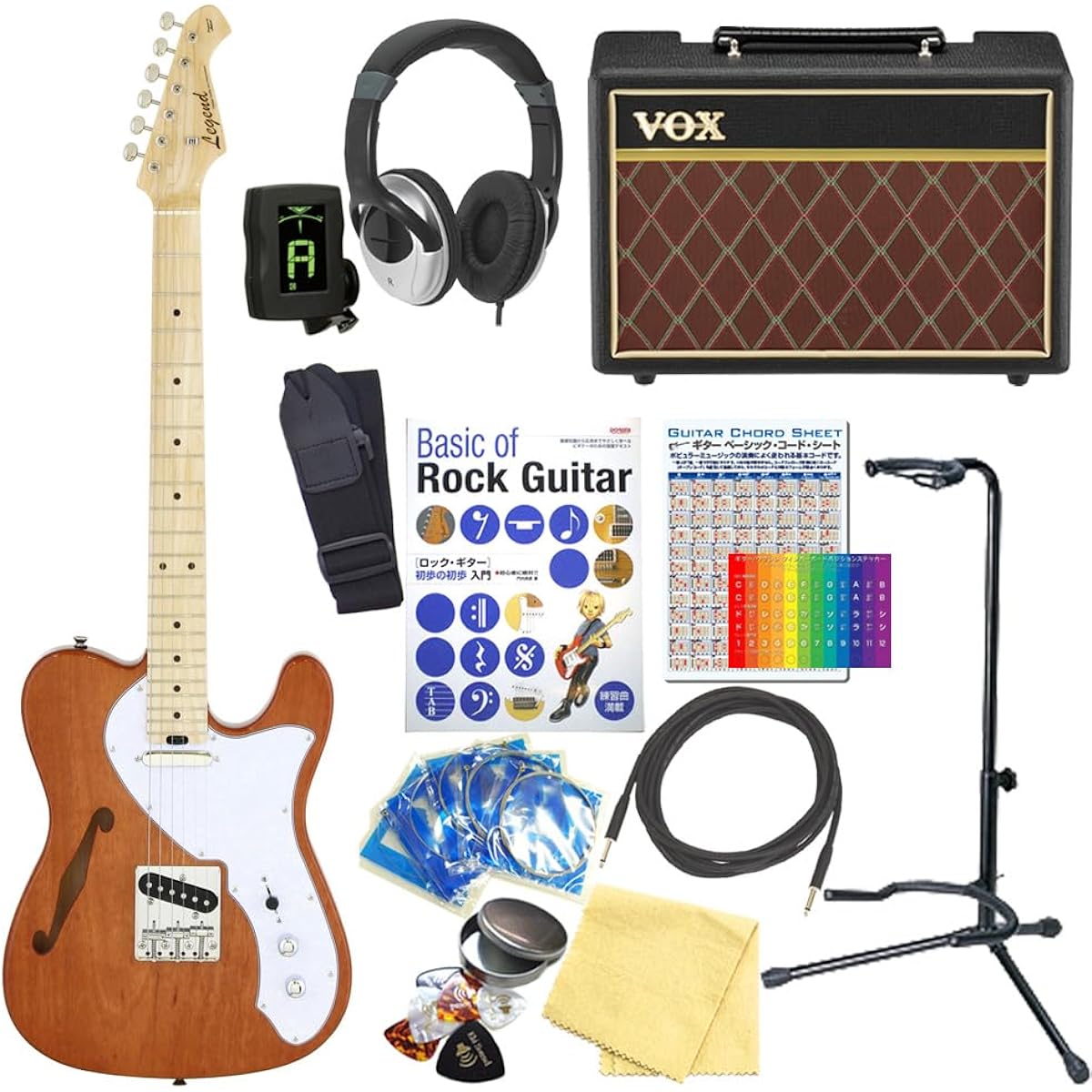Electric Guitar Beginner Set Telecaster Thinline Type 15-piece Set with VOX Amplifier Legend LTE-69TL N