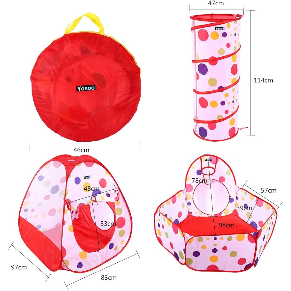 [3PCS Included] Children's Tent, Ball House, Foldable, Polka Dot Pattern, Tunnel, Indoor, Christmas/Birthday/Kindergarten Entry Gift, Easy to Store, Breathable, Ball Pool