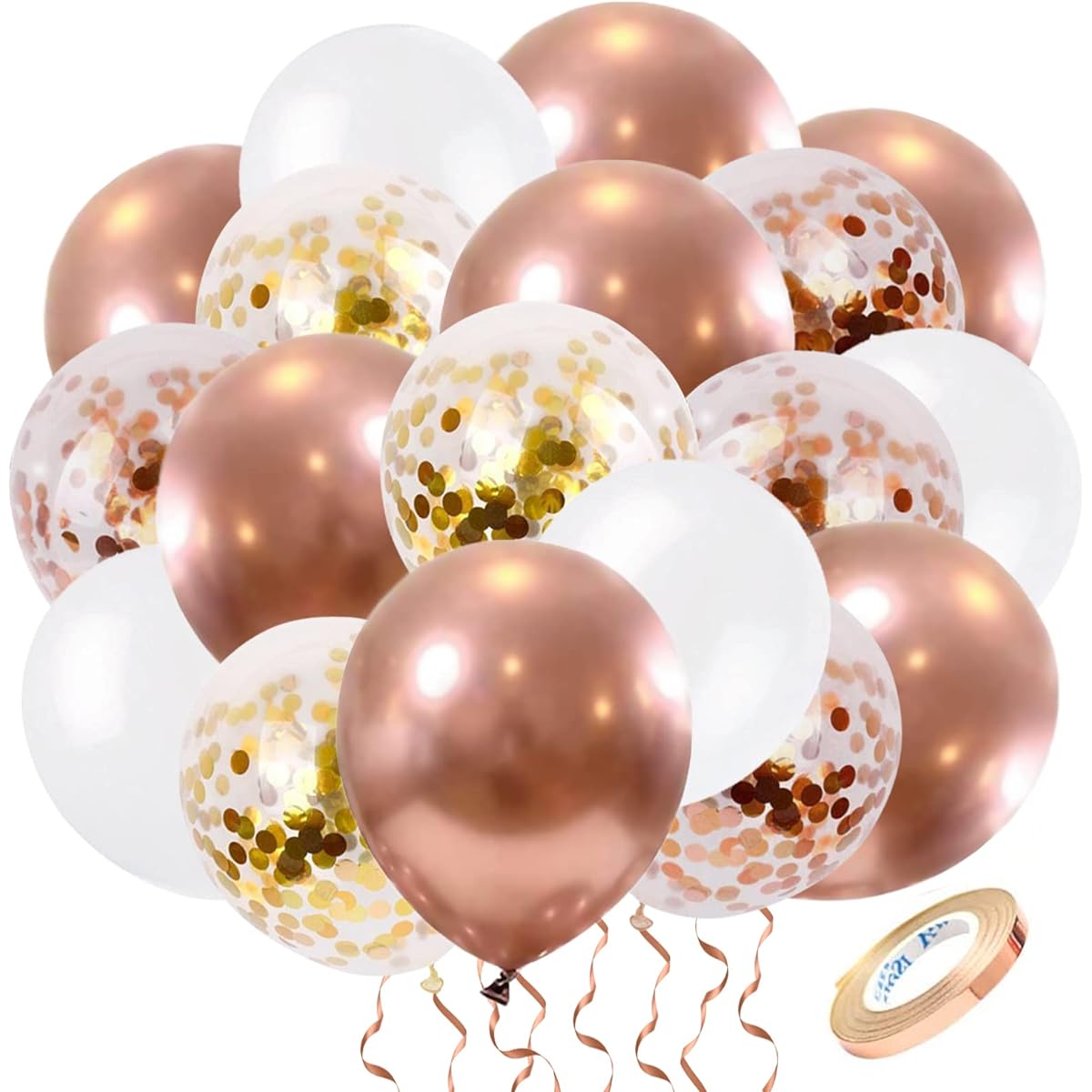 Nobledecor Rose Gold Balloons 50 Pack Rose Gold Confetti Latex Balloons, 30cm Birthday Balloons Rose Gold Bachelorette Balloons Rose Gold Retirement Wedding Graduation Decorations