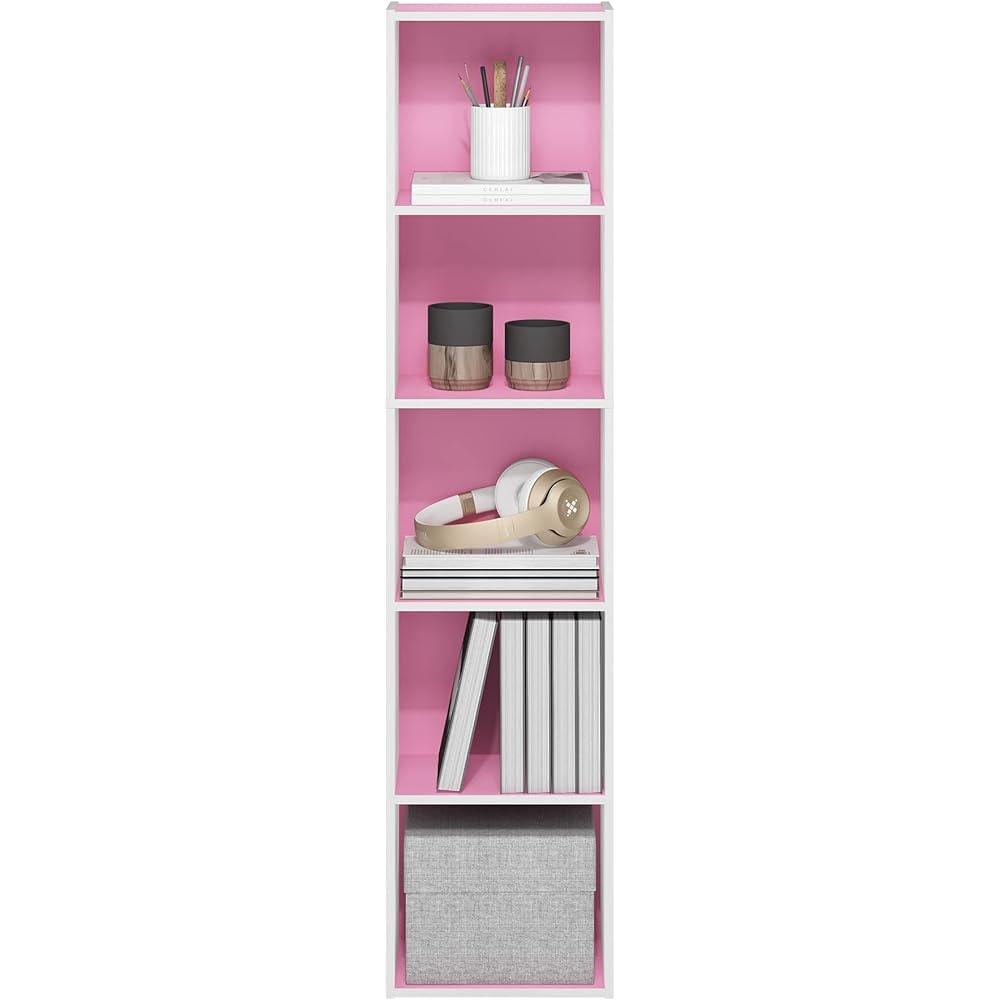 Furinno Bookshelf Luder Series 5 Tier Cube Width 30.5 x Depth 23.7 x Height 132.2 cm Pink/White [Japanese Official Import] 21048PIWH