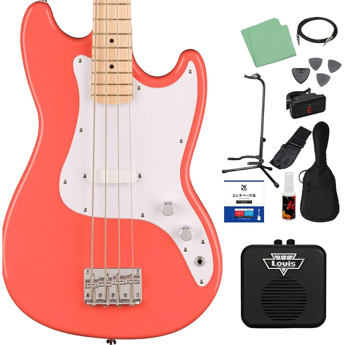 Squier by Fender SONIC BRONCO BASS Tahitian Coral 12-piece bass beginner set [with mini amp] Short scale Maple fingerboard Squier/Squier