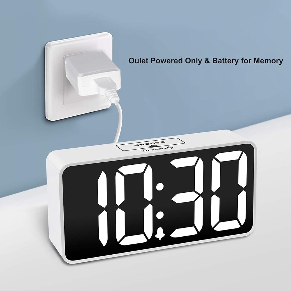 DreamSky Adjustable Brightness Dimmer Bold Number Display Adjustable Alarm Volume Snooze 1224 Hour Display Bedside Alarm Clock Compact Digital Alarm Clock with USB Port for Charging.