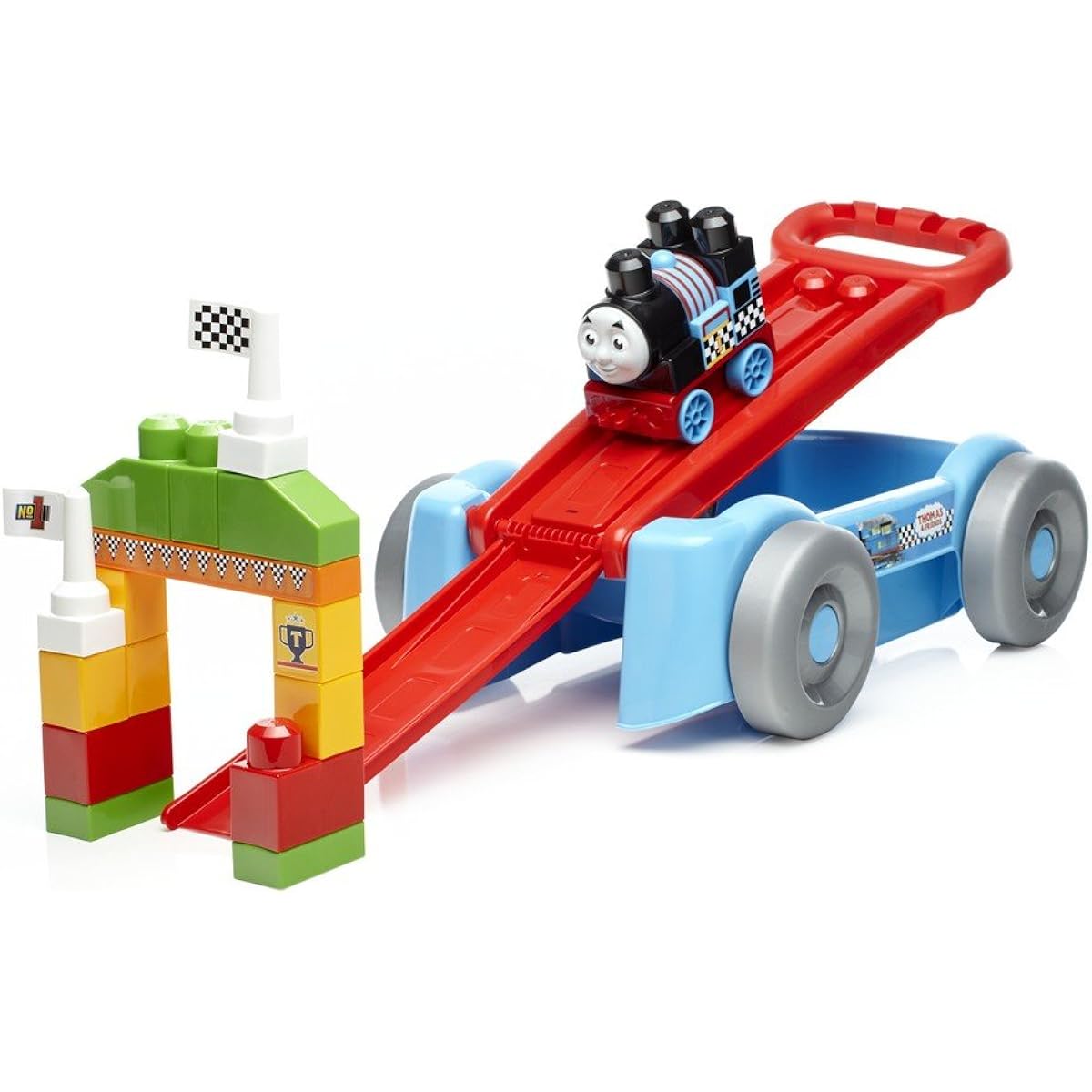 Fisher-Price Mega Blocks for ages 1 and up: Run and play with Thomas! 2-way racing wagon, 21 pieces, DXH57