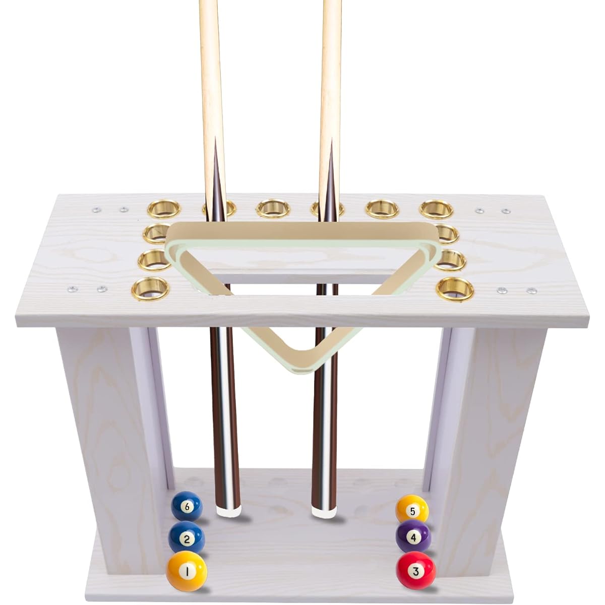 CNCEST 16 Hole Billiard Cue Rack Floor Standing Wood Multifunctional Pool Stick Stand Holder Cue Holder Fish Rod Storage Rack for Fishing Rods Golf Clubs 23.6x9.4x21inch Hole Diameter: 1.37inch