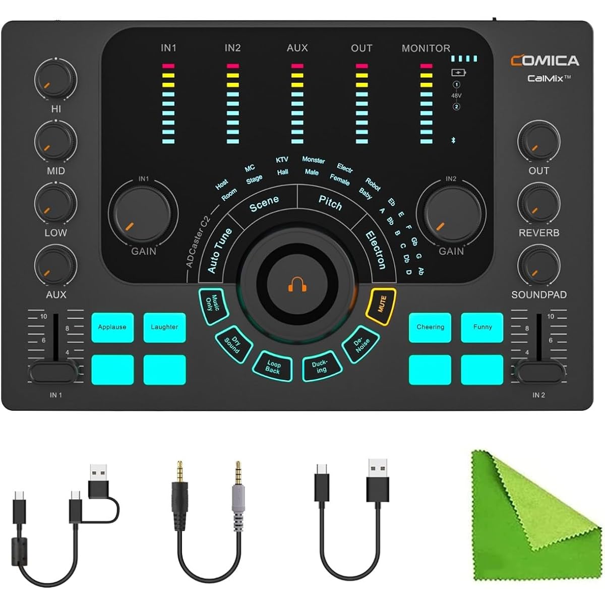 Comica ADCaster C2 Audio Interface with Individual Controls, Voice Changer, Customized Sound Pads, and Bluetooth Connectivity for Streaming, Podcasting, and Recording - Black