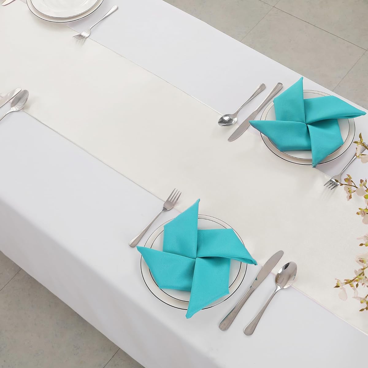 Horbaunal Ivory Satin Table Runners 12 x 108 Inch Smooth Table Runners for Weddings, Banquets, Birthday Parties, Set of 12