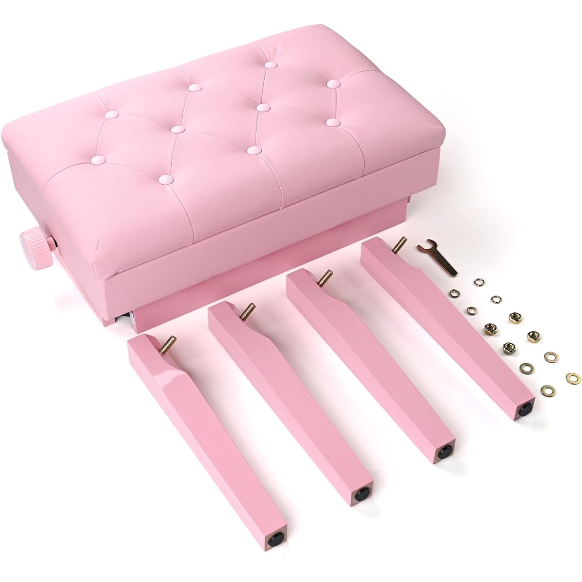 AW Adjustable Height Piano Bench PU Leather Padded Wooden Keyboard Stool Music Book Storage Pink