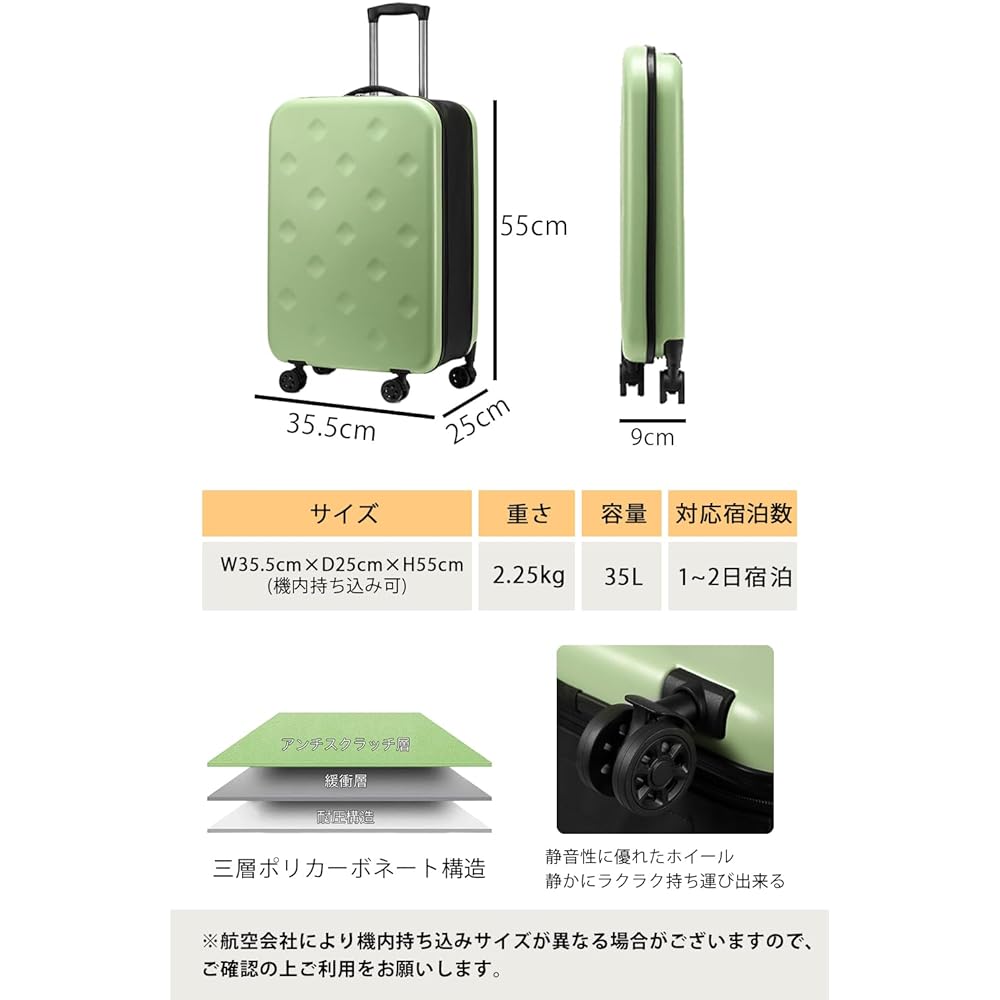 [KENOU] Suitcase Carry Case Foldable 1 Night 2 Days Expandable Carry-on Slim Thin Lightweight Compact Small Travel Travel Business (Green)