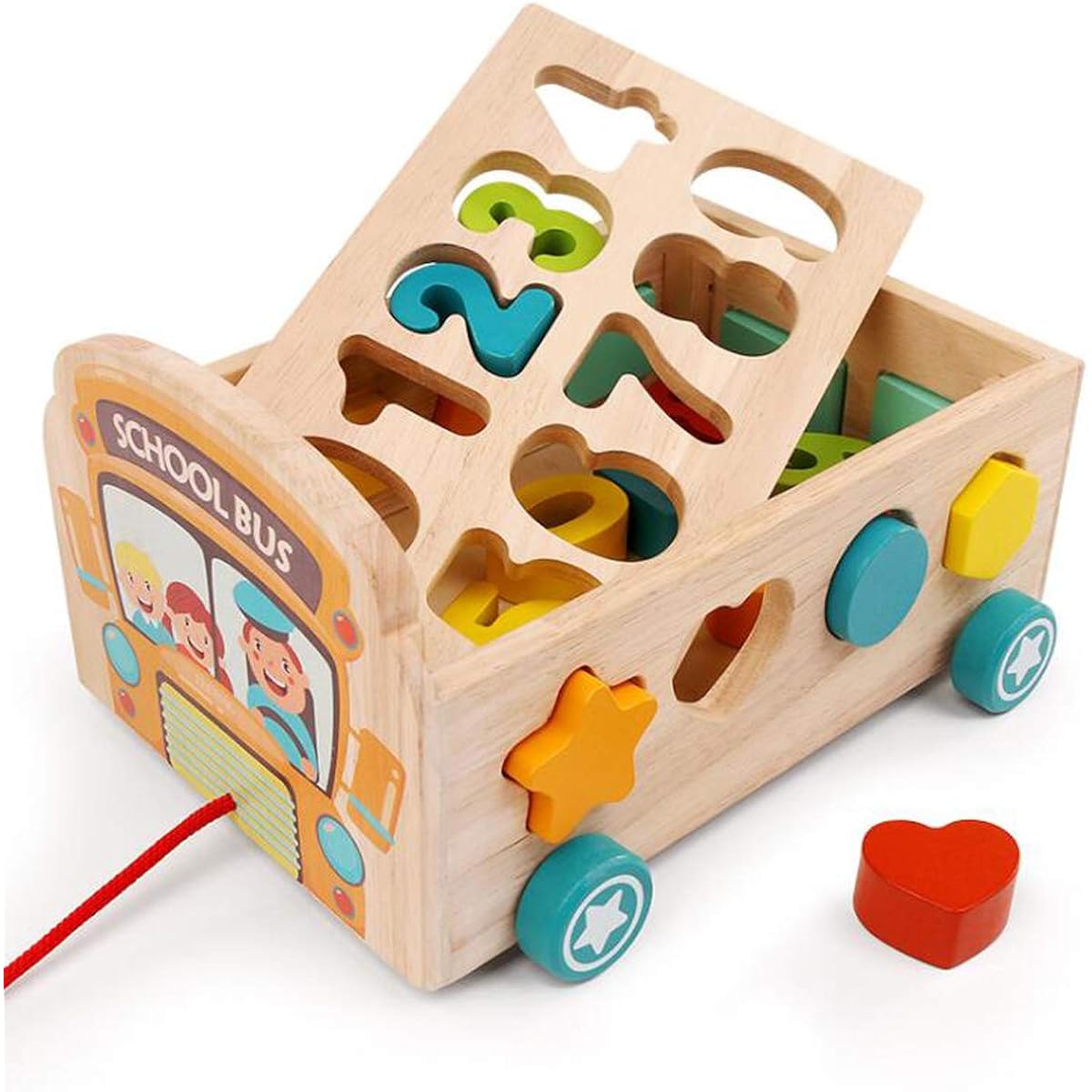 Classic Wooden Toddler Toys for 2-4 Year Olds Pull Bus 123 Number Learning Puzzle Sorting Matching Game Montessori Sensory Materials for Kids