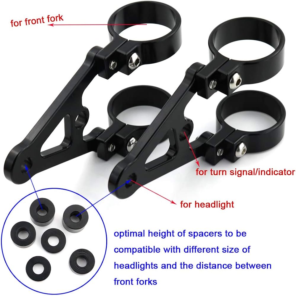 Xitomer 53mm CNC Mount Headlight Bracket for Front Fork Tube for 7" or 5.75" Round Headlight (53mm) 1 Pair
