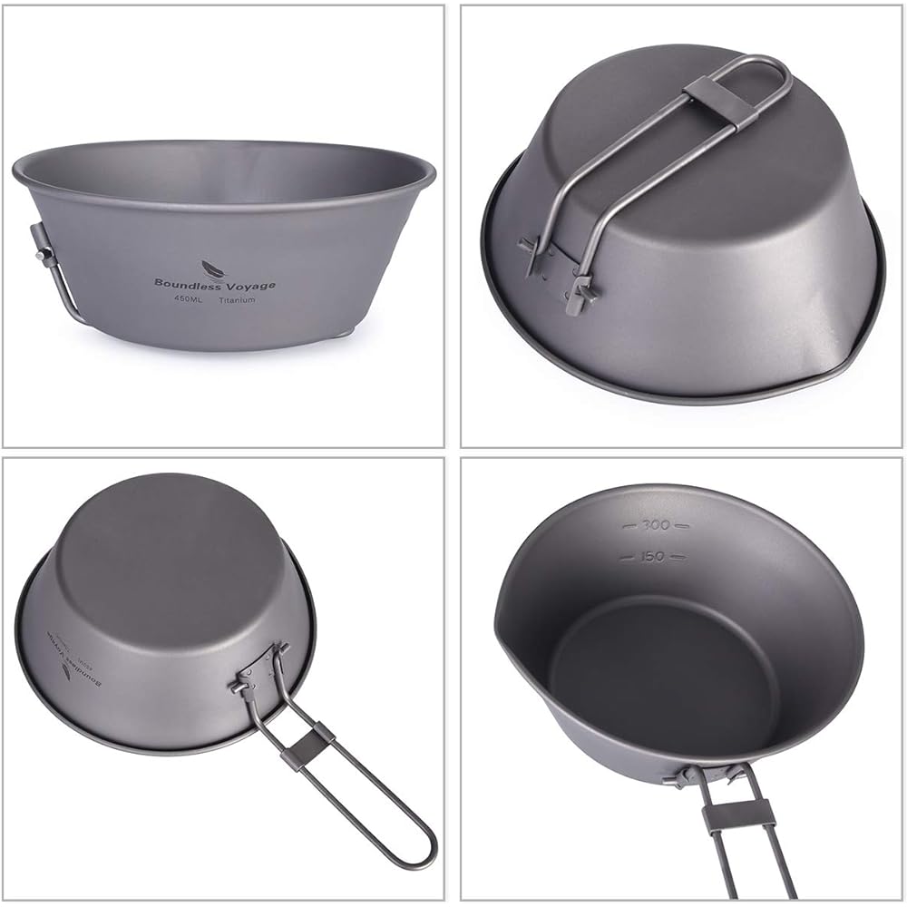 Titanium Shella Cup 300ml 450ml Foldable Titanium Bowl for Outdoor Camping BBQ Folding Spoon