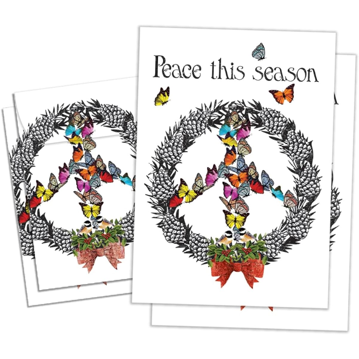 Tree-Free Greetings 2 Pack Christmas Greeting Cards with Matching Envelopes, Eco-Friendly, Made in the USA, 100% Recycled Paper, 5" x 7" Peace Wreath (GT64256)