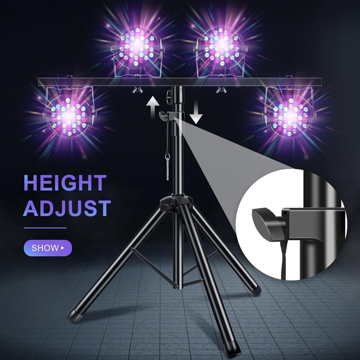 PPH-Sisy DJ Light Stand Heavy Duty Parkan Tripod T Bar Stage Light Stand Adjustable 39-70 inch DJ Lighting Tripod Mount