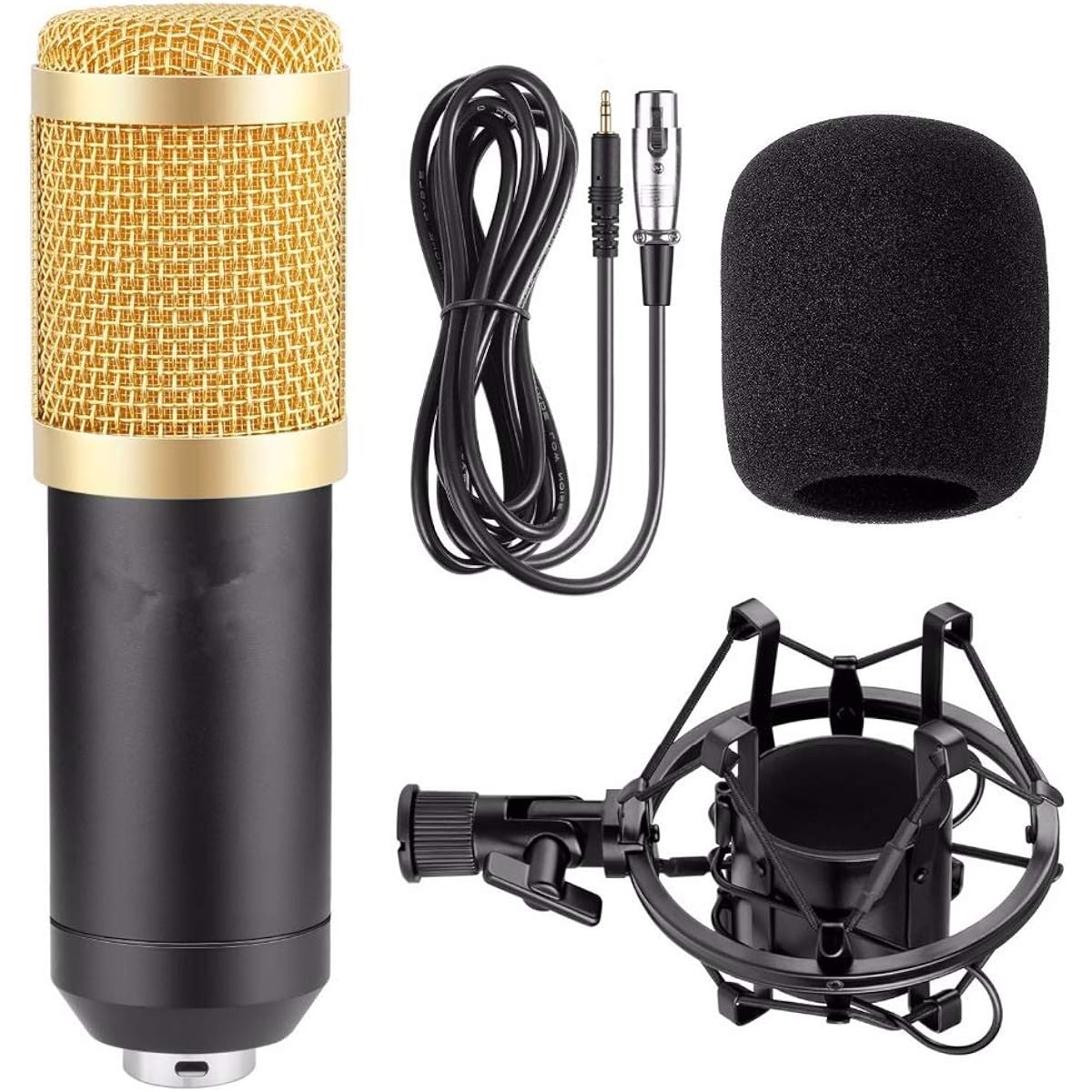 Professional Condenser Microphone Kit: Computer Microphone + Shock Mount + Foam Cap + Cable as Microphone